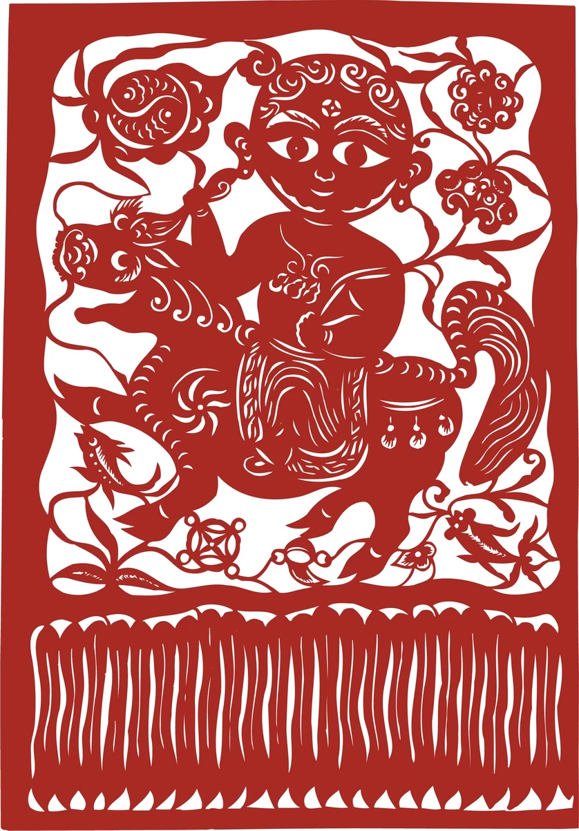 中国风中式传统喜庆民俗人物动物窗花剪纸插画边框AI矢量PNG素材【1930】